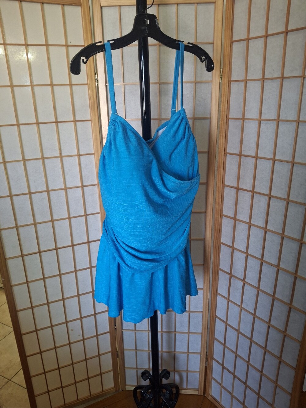 Women's Turquoise Draped Swim Dress
